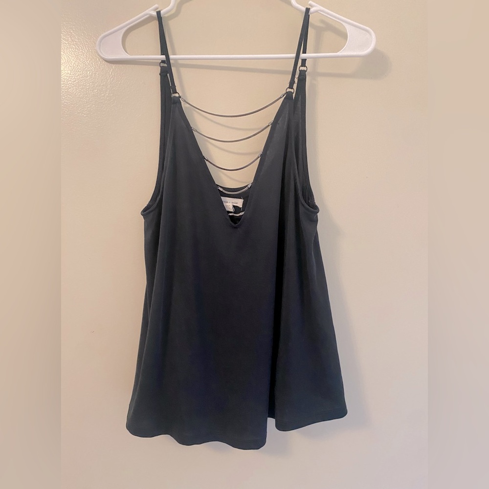 Silence and Noise dark grey tank with sexy gunmetal silver hardware size small